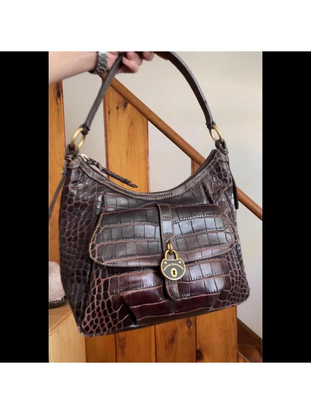 Dooney and Bourke Hobo Croc Print Purse logo lock - Picture 2 of 5